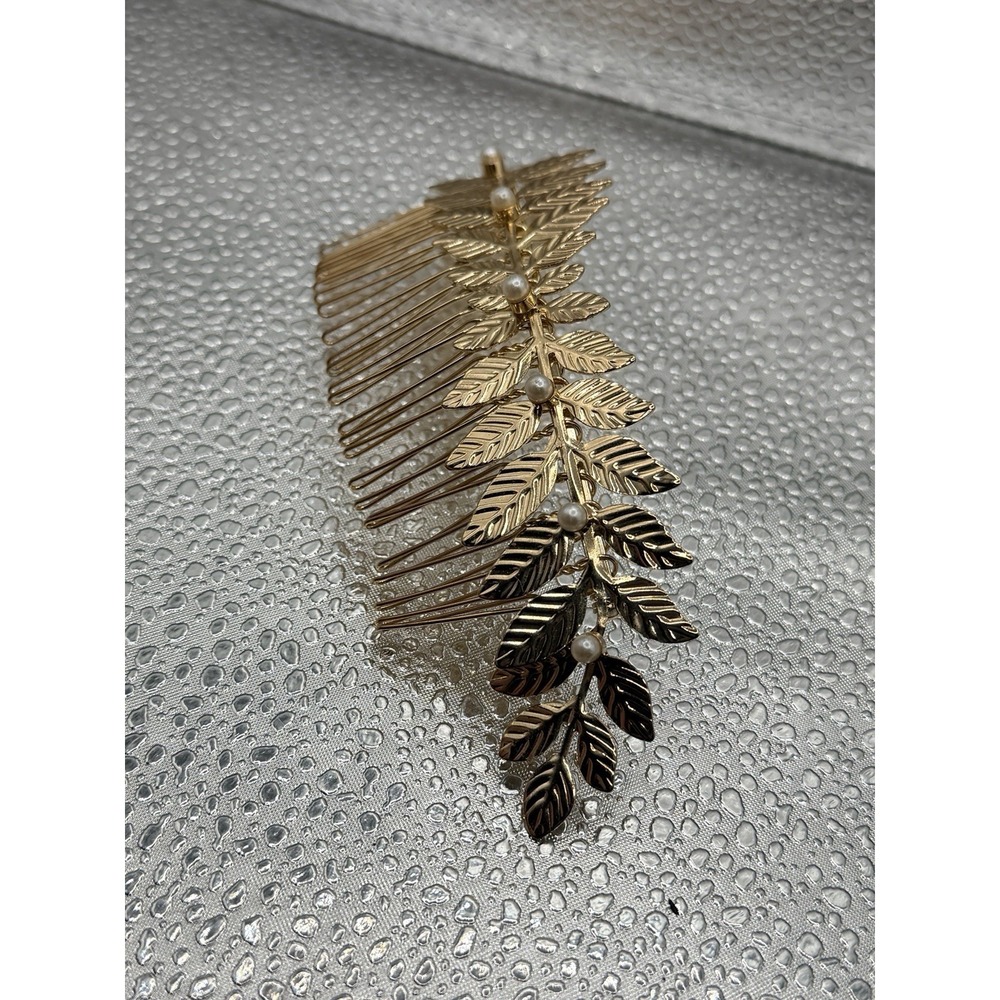 Gold Leaf Wedding Headpiece Greek Goddess Bridal Comb Golden Leaf Athena Vtg - Picture 2 of 6